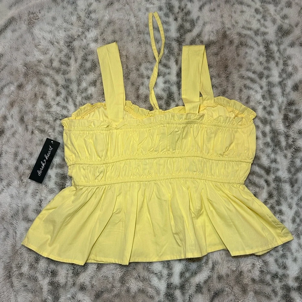 Derek Heart Women Blouse Top With Straps Large  Yellow 100% Cotton New - Picture 2 of 6
